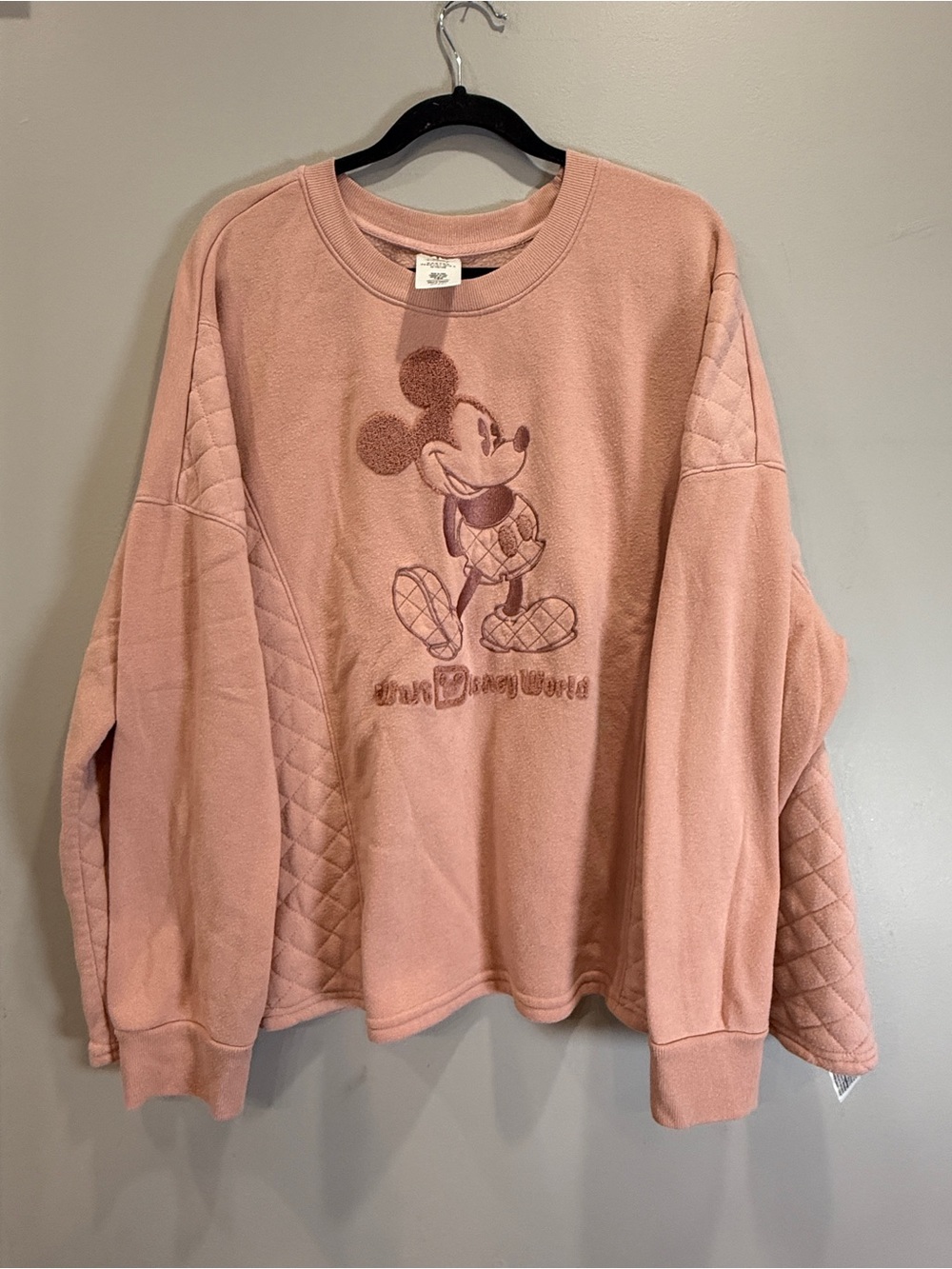 Disney Women's Dusty Pink Mickey Quilted Sleeve Fleece Pullover